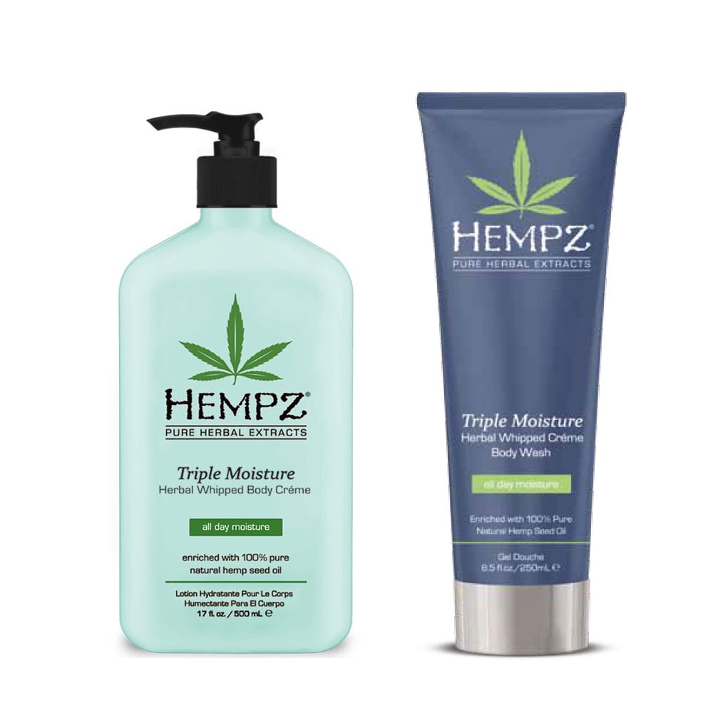 Hempz Triple Moisture Herbal Whipped Body Creme Lotion & Body Wash Set