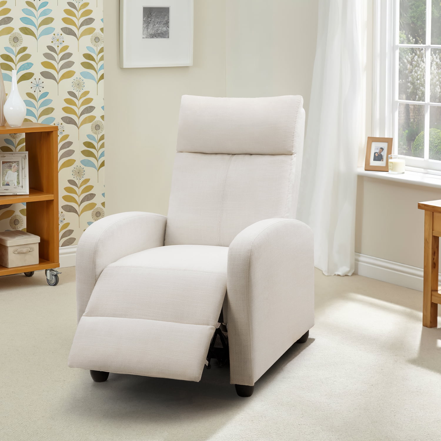 Vineego Home Theater Recliner with Padded Seat and Backrest, Beige Fabric