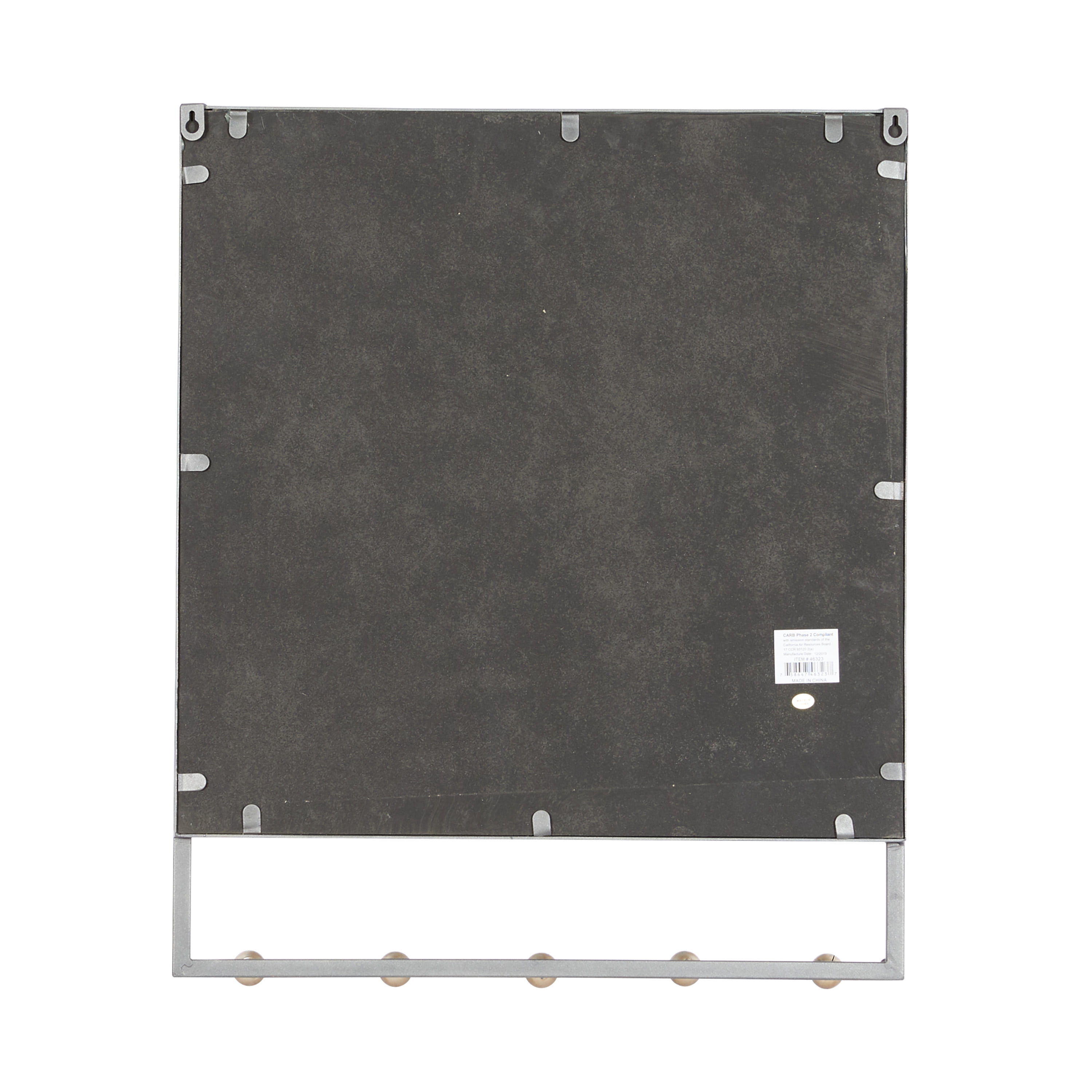 DecMode 20" x 24" Black 5 Hooks Wall Mirror