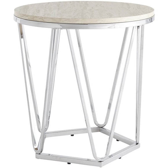 SEI Furniture Luna 22" Round Faux Stone Top Accent End Table in Silver