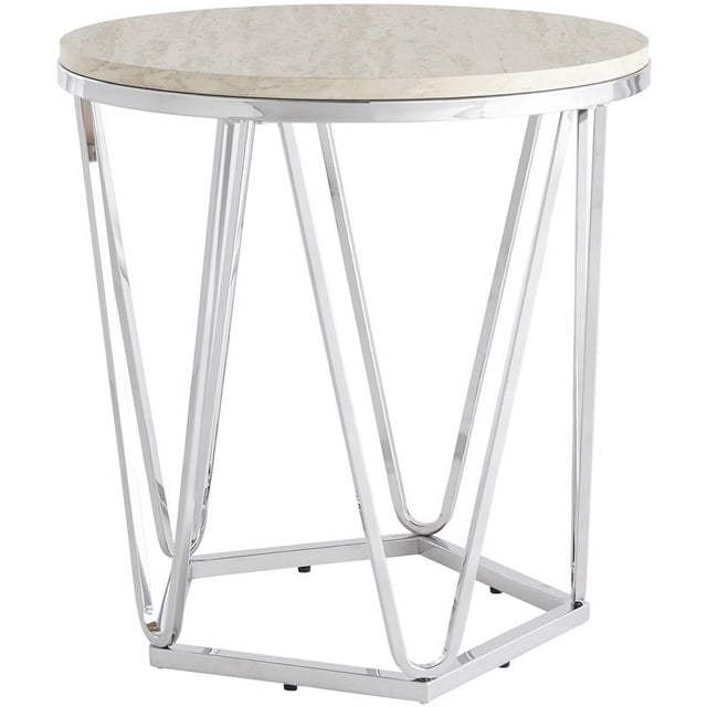 Table d'Appoint Ronde en Fausse Pierre 22 Pouces en Argent