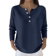 thumbnail image 3 of Women's Henley Neck Sweatshirt, Casual Button Front Pullover, Solid Color Long Sleeve Top, Comfortable Loose Fit Blouse, Relaxed Everyday Wear Sweatshirt Navy XXL, 3 of 6
