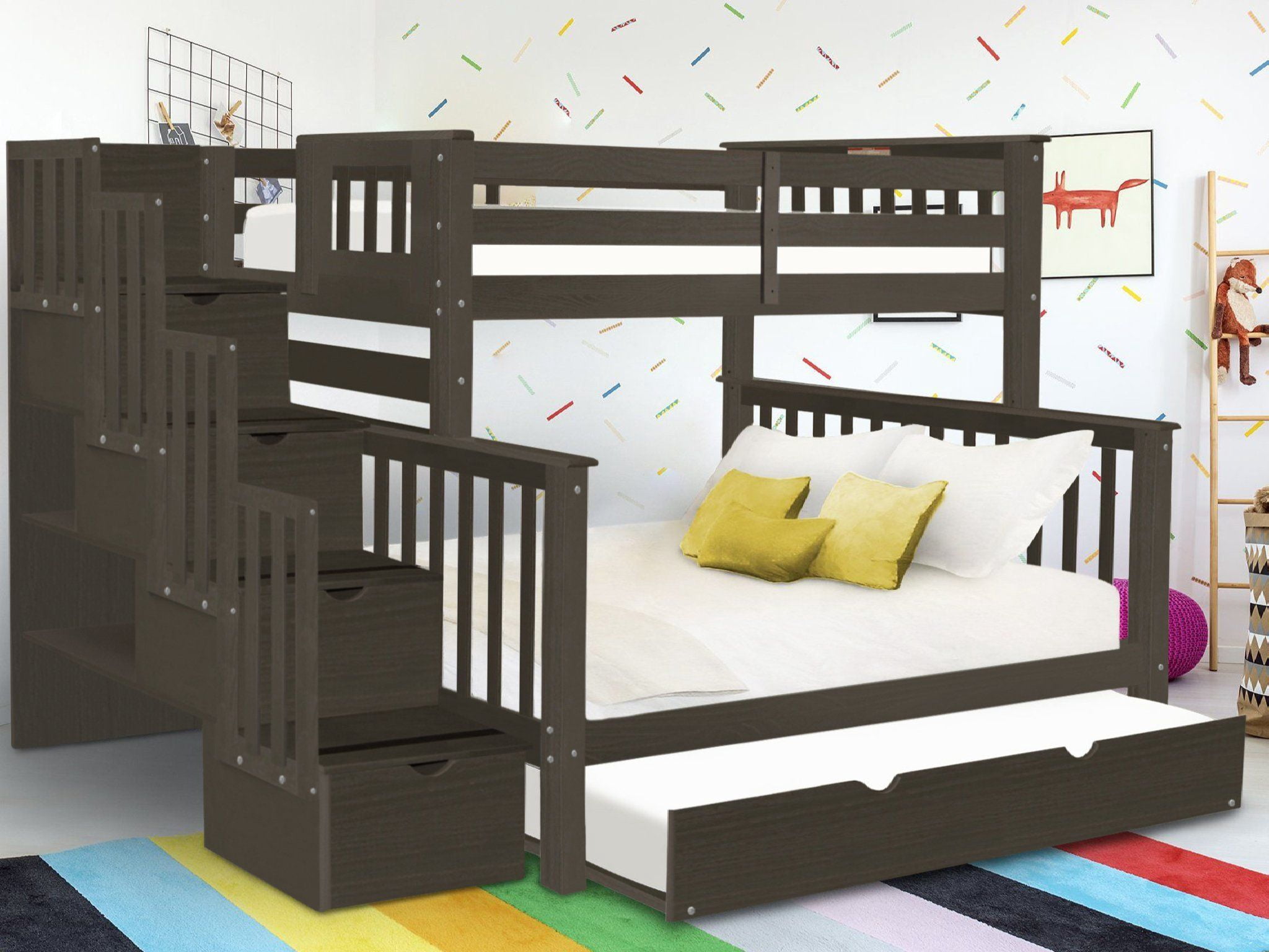 Bedz King Stairway Bunk Beds Twin over Full with 4 Drawers in the Steps