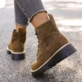 thumbnail image 6 of Willtoo Women's Fashion Ankle Boots Low Heels Chunky Lace-up Combat Boot Platform Lug Sole Non Slip Short Boots for Women Casual Round Toe Side Zipper Fall Winter Hiking Walking Booties Brown, 6 of 7