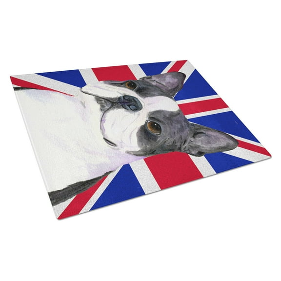 Caroline's Treasures Boston Terrier with English Union Jack British Flag Glass Cutting Board Large Size
