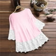 thumbnail image 4 of FAVIPT Cotton Linen Shirts for Women Embroidered Bohemian Lace Patchwork Blouses 3/4 Length Sleeve V Neck Bandage Tops Casual Trendy Summer 2025 Tees Pink,S, 4 of 6
