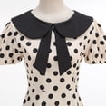 thumbnail image 4 of Karymi Sundress Retro Polka Dot Swing Midi Dress, Peter Pan Collar Bow Puff Short Sleeve Back Zipper Vintage Hepburn Party Sundress Maxi Dresses for Women, 4 of 8