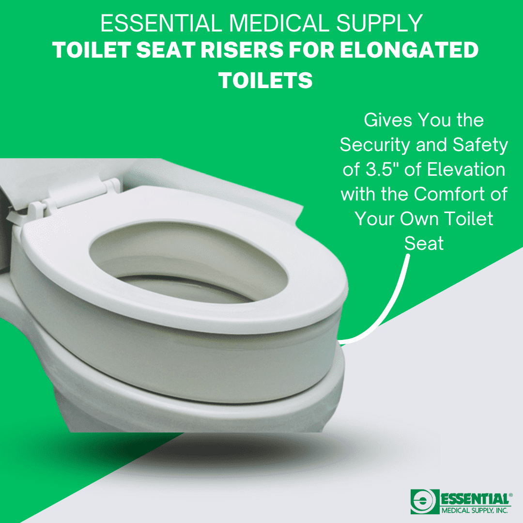 Essential Medical Supply Toilet Seat Riser for Elongated Bowl with 3.5" Rise - 19 x 14 x 3.5 Inch, Elevating and Raising Commode Seat for Seniors, Adults and The Elderly with 300lb Weight Capacity