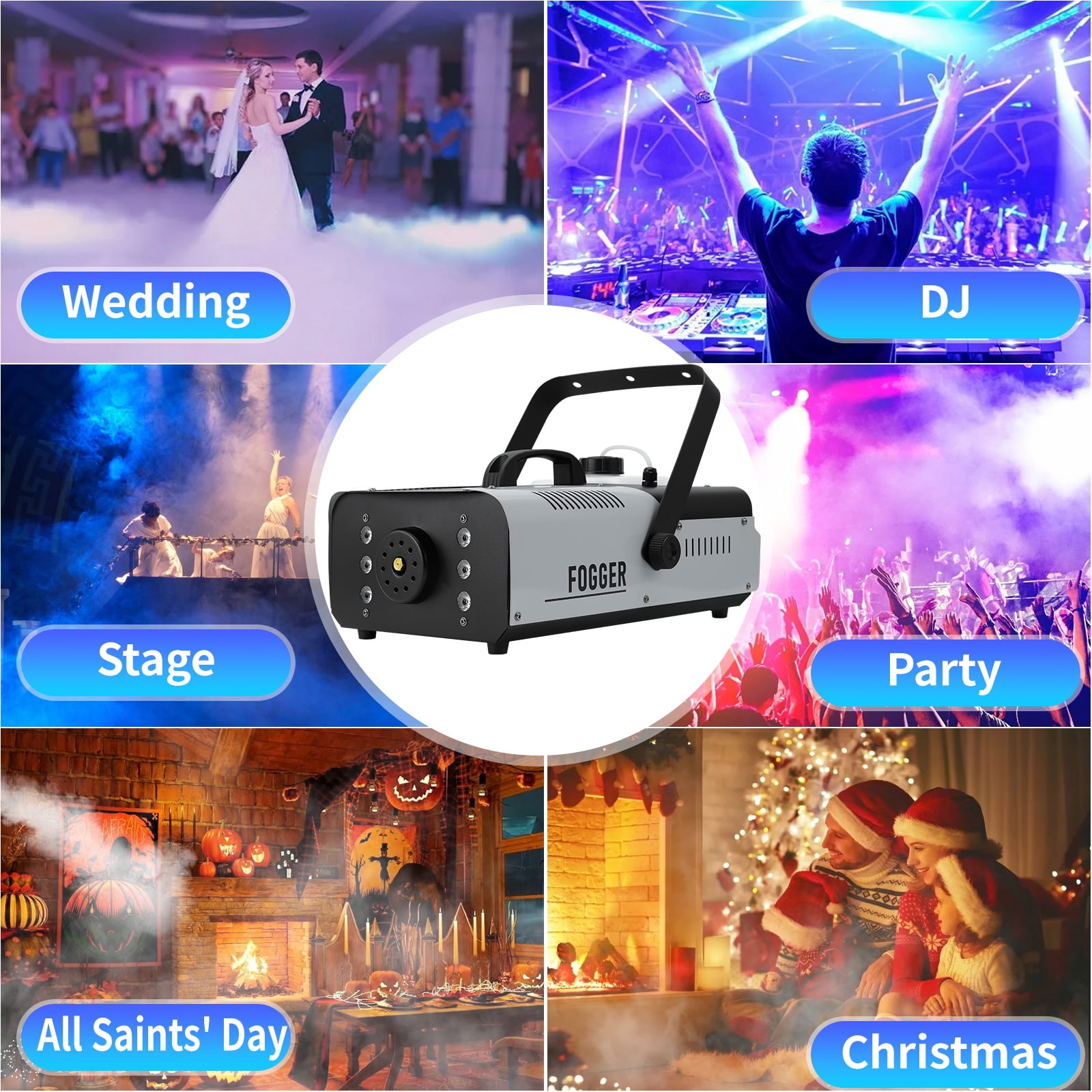 1500W Fog Machine 20000CFM Smoke Machine with LED Lights,Wireless Remote & Wired Control Professional Smoke Machine for DJ Stage Halloween Party Wedding Christmas