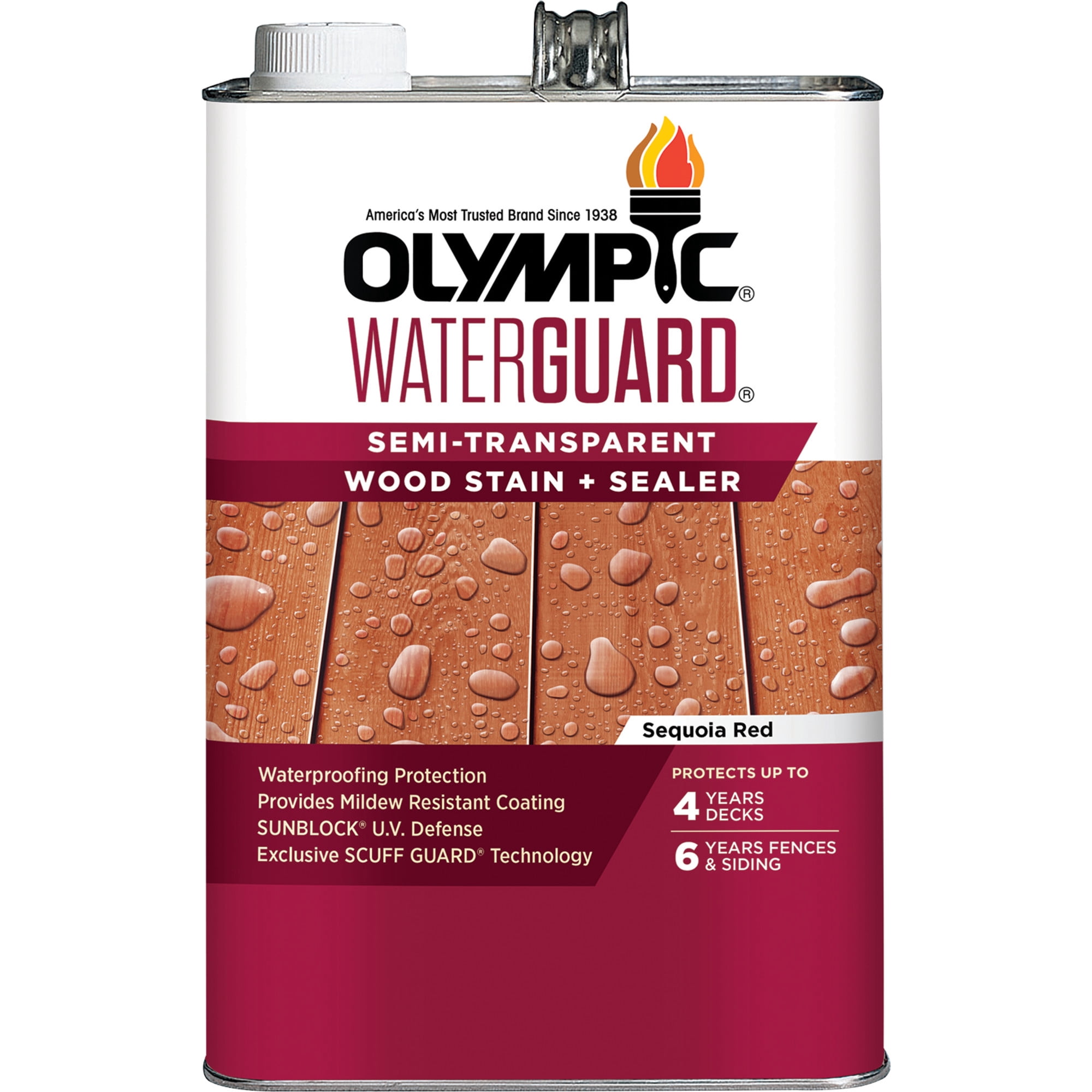 Olympic WaterGuard Sequoia Red Semi-Transparent Exterior Wood Stain and Sealer, 1 Gallon