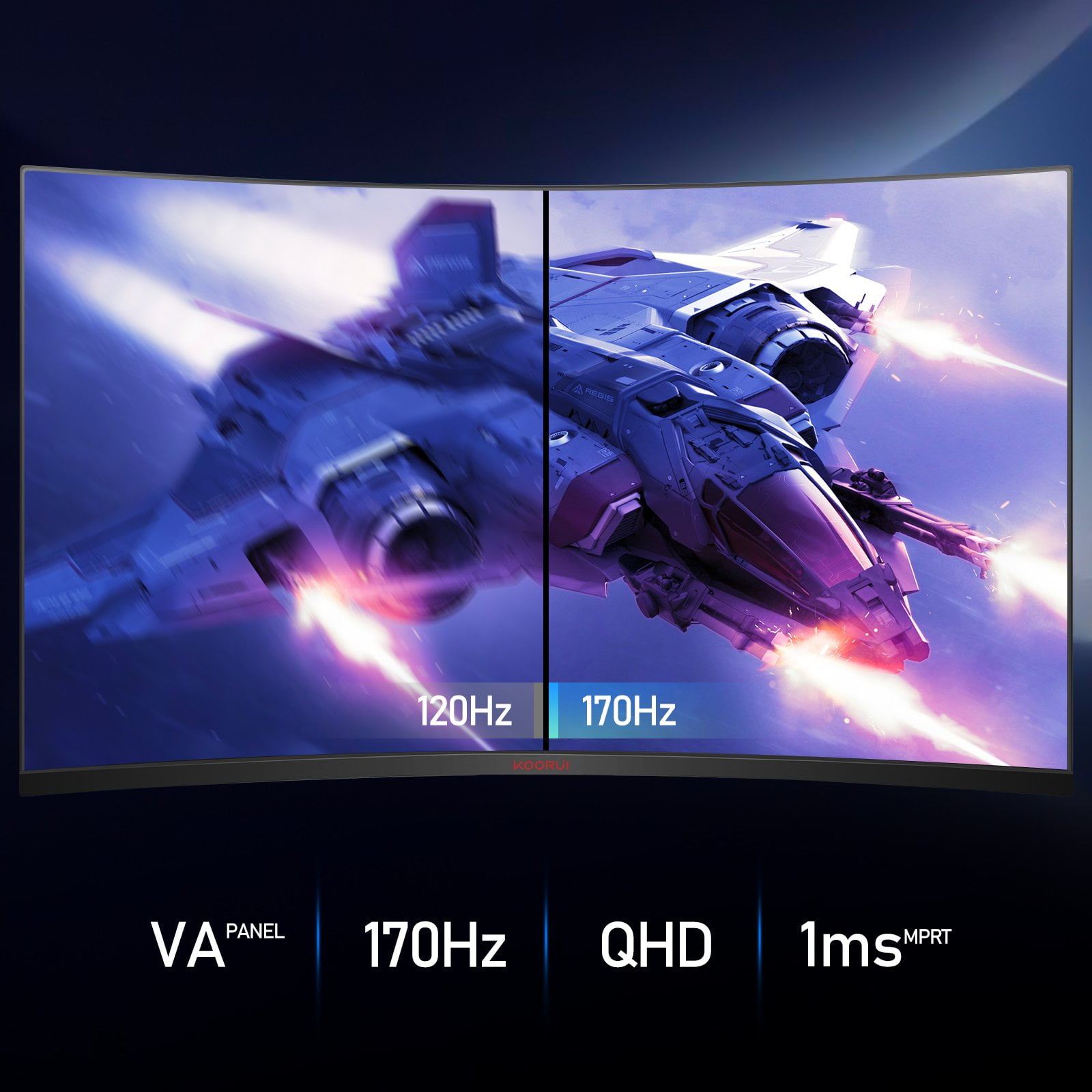 KOORUI 32 inch 2K Curved Gaming Monitor, 170Hz QHD 1440p