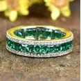 thumbnail image 2 of 3Ct Princess Simulated Emerald Women Wedding Eternity Rings 14k White Gold Over, 2 of 2
