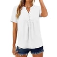 thumbnail image 4 of jobturf Womens Tops Dressy Casual Pleated Front V&nbsp;Neck Henley Shirts Loose Fit Summer Basic Tees Work Short Sleeve Blouses S-XXL, 4 of 9
