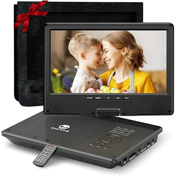 WONNIE 12.5" Portable DVD Player, Premium 10.5" HD Swivel Screen CD Player for Kids, Built in 5 hours Rechargeable Battery Car Player Support USB/SD Card/Sync TV (Car Headrest Holder Included)
