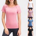 thumbnail image 1 of TFixol Camiseta deportiva para mujer, cuello redondo, manga corta, elástica, transpirable, absorbe la humedad, 1 of 8