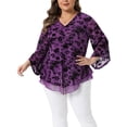 thumbnail image 1 of Blusa elegante de talla grande para mujer Agnes Orinda, con cuello en V, malla, casual, fluida, camisas de trabajo, con mangas acampanadas de 3/4, túnica en talla 3X, color púrpura, 1 of 6