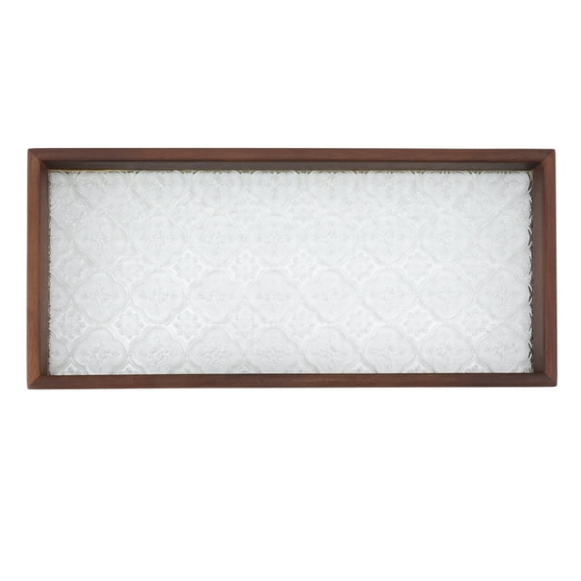 Bandeja rectangular para servir té, de madera de nogal, de vidrio resistente, ideal para pasteles, pan, desayunos y aperitivos, tamaño pequeño.
