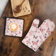 thumbnail image 5 of Pink Butterfly Pattern Kitchen Oven Mitt and Pot Holder Sets 2 Pcs for Baking, Cooking and Grilling, Heat Resistant Up To 392 °F, 5 of 7
