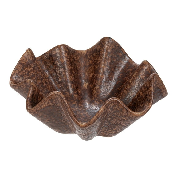 Creative Co-Op Round Stoneware Ruffled Bowl with Reactive Glaze, Brown