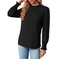 thumbnail image 4 of QAFOPEH Women's Pleated Mock Neck Long Sleeve Keyhole Back Office Blouse Tops, 4 of 7