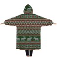 thumbnail image 2 of Oversized Wearable Blanket Hoodie,Red and Green Christmas Reindeer Pattern Sherpa Blanket Hoodie with Super Pockets,Super Warm Fuzzy Pullover for Women & Men, 2 of 6