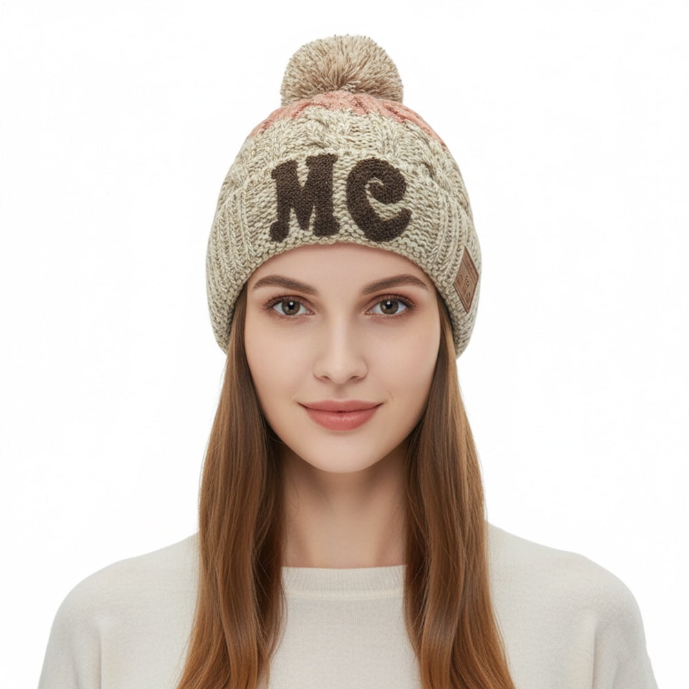 Wireless Beanie Hat Headphones | Music Winter | Knit Stereo Headphone Cap Women Soft Hat with Pompon | for Skiing