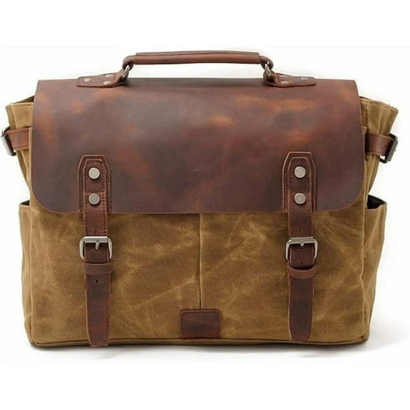 RKXQT 14 Inch Laptop Briefcase Oil Wax Canvas Convertible Messenger Bags Multifunctional for Men Shoulder Bag Handbag