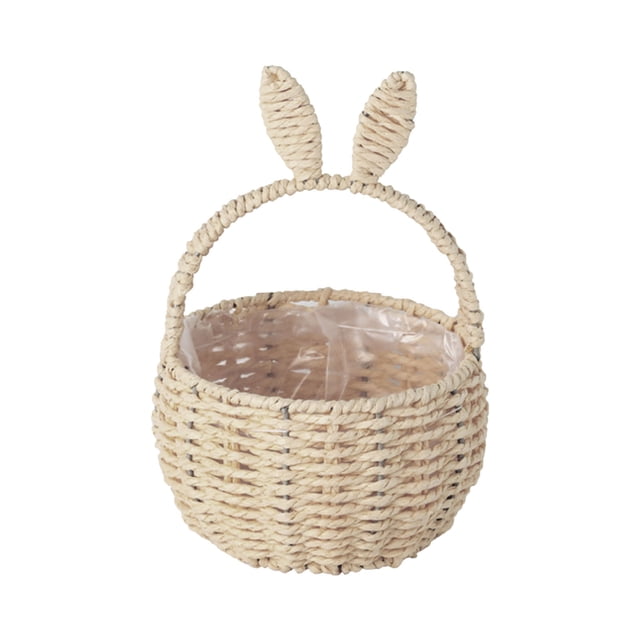 BotaniNest Easter With Handle Easter Rabbit Vine Weaving Picnic With Rabbit Ears Wicker Easter Egg Candy Suitable For Egg Party Easter