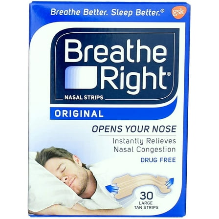 Breathe Right Nasal Strips to Stop Snoring, Drug-Free, Original Tan Large, 30 count