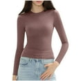 thumbnail image 2 of Sevevn Women's Fashion Casual Round Neck Solid Color Long Sleeve T Shirt Pullover Tops Family Gifts, 2 of 7