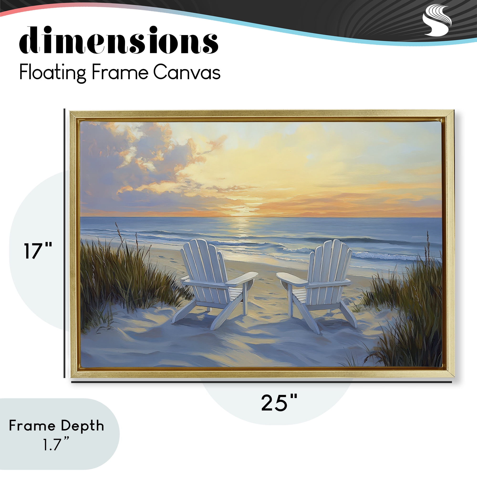 Stupell Industries Calm Beach Sunset Overlook Gold Framed Floater Canvas Wall Art, design by Petal Prints Design