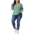 thumbnail image 2 of Agnes Orinda Women' s Plus Size Tunic Tops V Neck Long Sleeve Hollow T-Shirt Blouse Tunic Tops 2X Green, 2 of 4