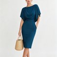 thumbnail image 4 of Lopecy-Sta Dresses for Women Short Sleeve Capelet Draped Neck Bodycon Midi Dress Formal Cocktail Party Dress, 4 of 5