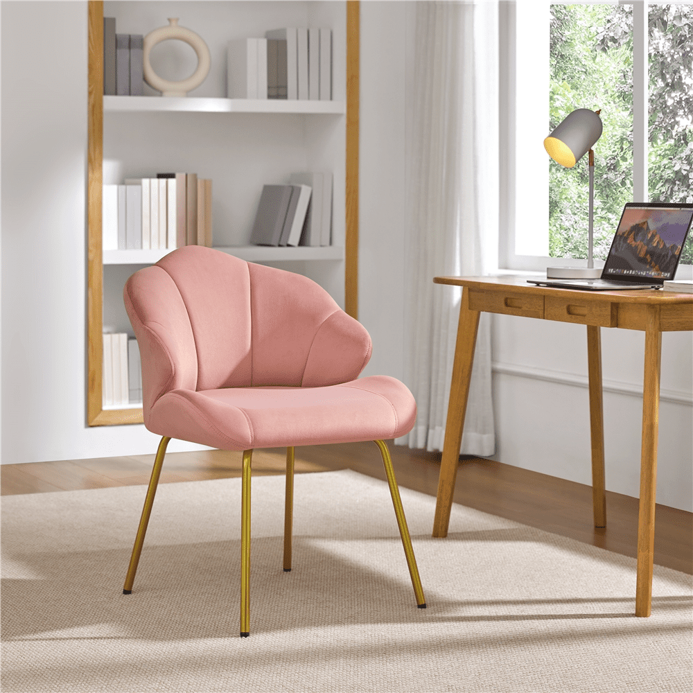 Renwick Modern Velvet Accent Chair with Golden Metal Legs for Living Room, Pink