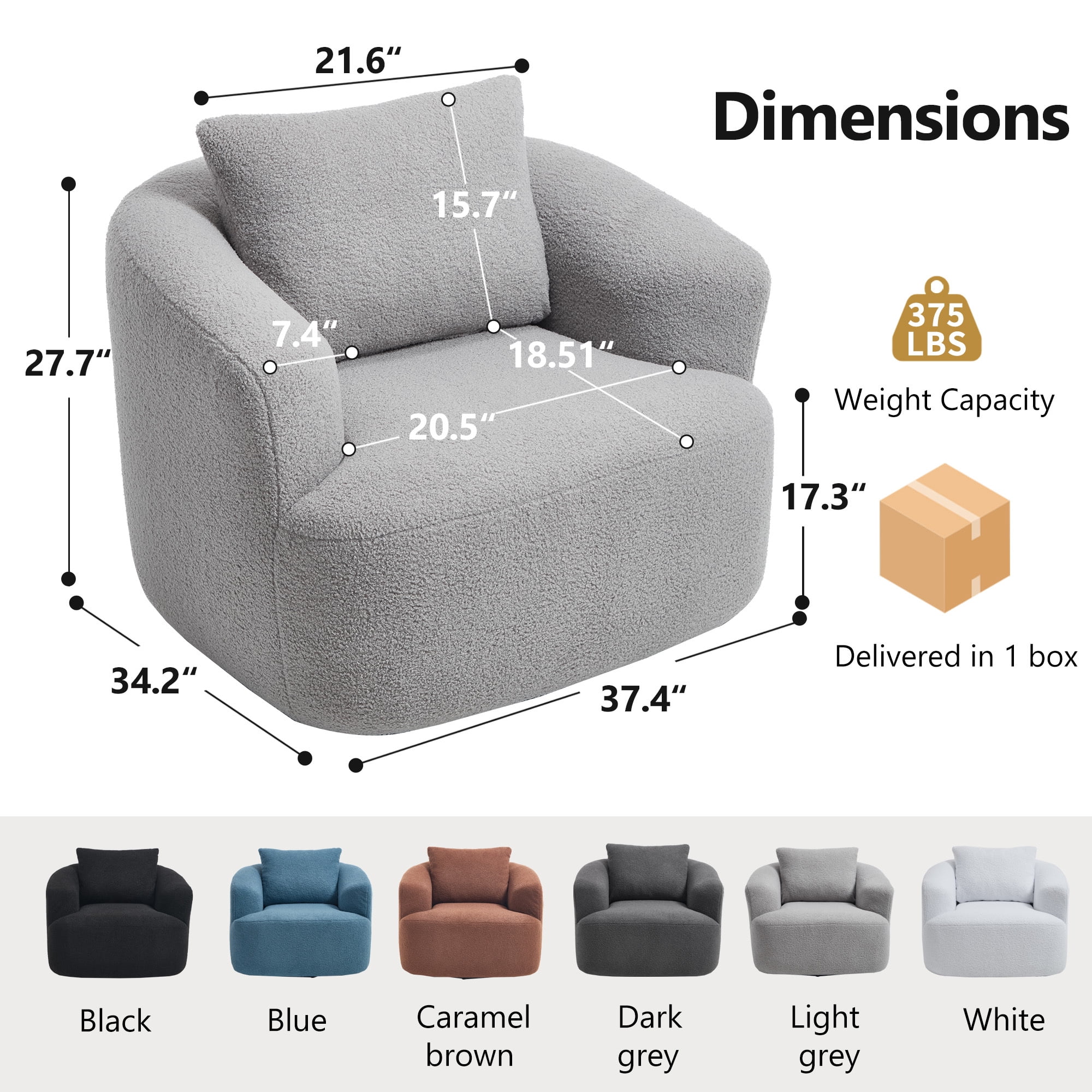 Swivel Accent Chair,360° Round Upholstered Armchair with One Soft Pillow,Teddy Fleece High-Resilience Sponge Single Sofa for Living Room, Bedroom, Apartment,No Assembly,Light Gray