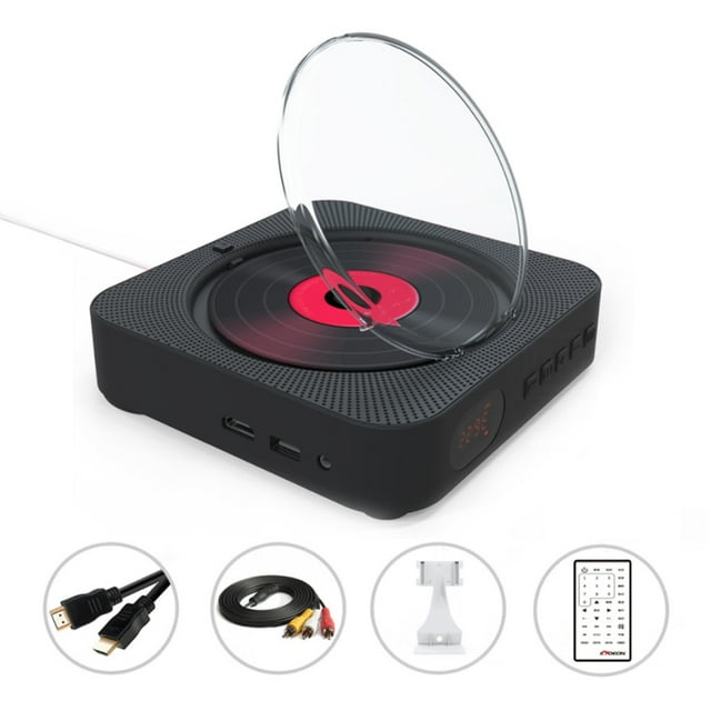 MEGICOT Bluetooth 5.0 Wall Mountable CD/DVD Player with Pull-Switch Dust Cover Built-in Speakers, Portable Music Player with Remote Control, Support FM Radio CD/DVD/MP3/USB/AUX Input Output