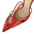 thumbnail image 4 of FSJ Women Pointed Toe Single Strap Mules with Sequins Slip on Mid Thin Heels Casual Dressy Party Backless Pumps Size 8 Red, 4 of 4