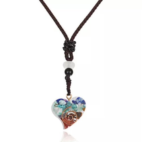 MATROOY Orgone 7 Chakra Natural Stone Energy Pendant Necklace Yoga Reiki Healing Amulet-Heart