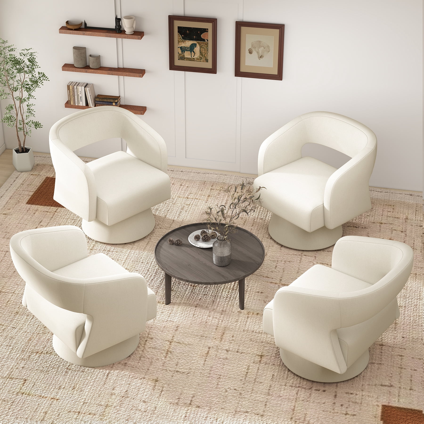 MOONMISS Oversized Chenille Swivel Barrel Accent Chair,Modern Comfy Round Arm Upholstered Armchair for Living Room,Beige