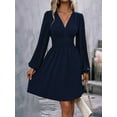 thumbnail image 6 of Women'S Elegant Dress V Neck Long Sleeve High Waist Swing Prom Cocktail Short Dresses Navy Blue M, 6 of 9