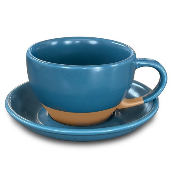 Ceramic Latte Art Mug With Saucer - 10.5 oz, Round Bottom For Perfect Pours - Cafe Cups for Cappuccino, Espresso, Coffee, Tea etc - Porcelain Set for Baristas, Great Gift - Moss Green