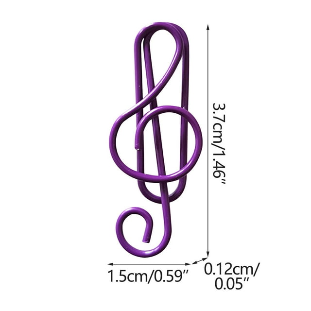 Multicolored Metal Musical Note Paper Clips 11 Piece Set 3.7 cm x 1.5 cm PET-Coated Office Supplies