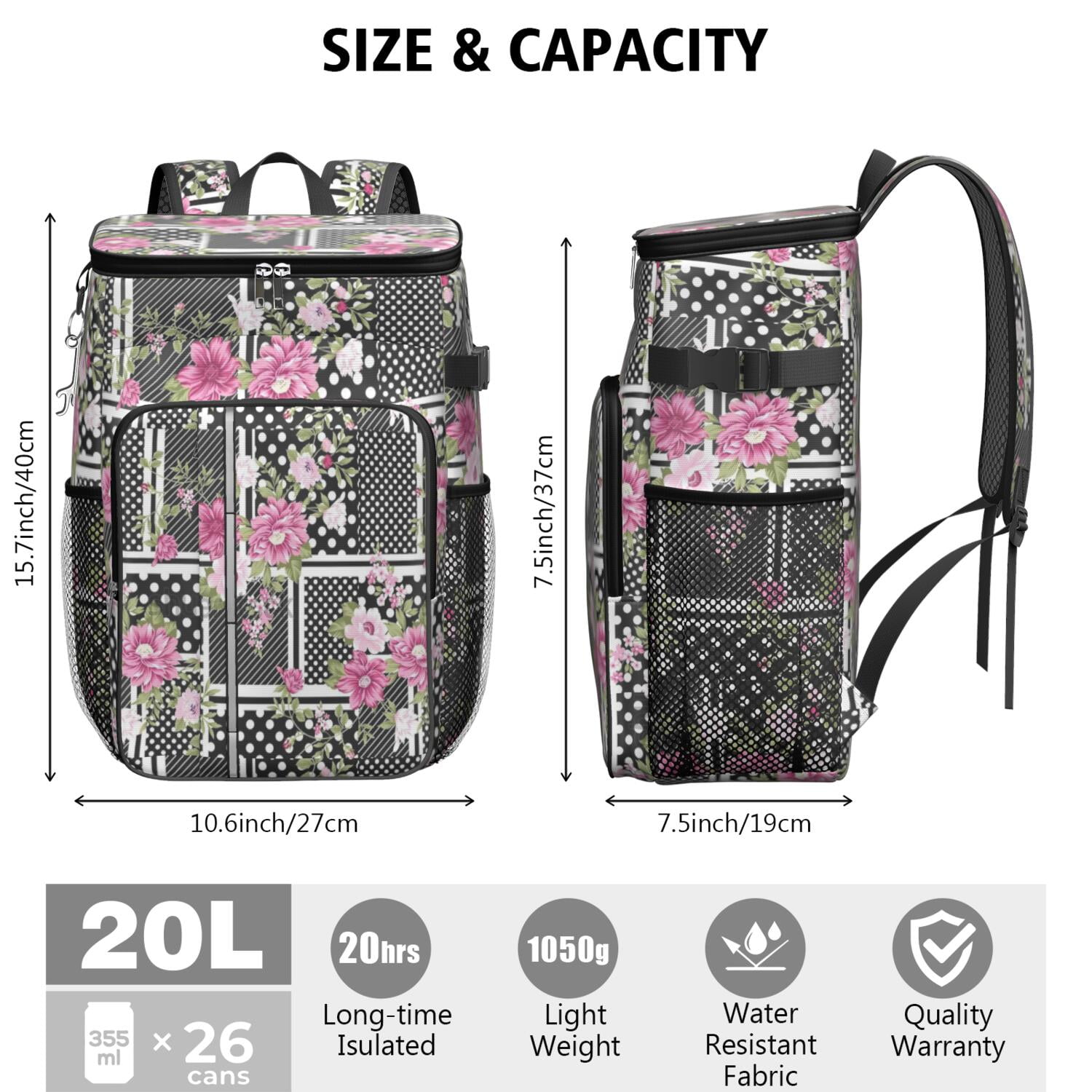 Travel Cooler Bag - Pioneer Flower Camping Beer Cooler Backpack with Bottle Opener- Waterproof Insulated Picnic Backpacks - Cooler Bag for Beach
