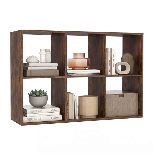 Costway 6-Cube Bookshelf, Modern Cubby Bookcase with Back Guardrail & Anti-tipping Kits Brown