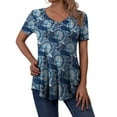 thumbnail image 3 of FOLUNSI Casual Floral Henley Shirt Knit - V-Neck Short Sleeve Blouse - M-4X, 3 of 6