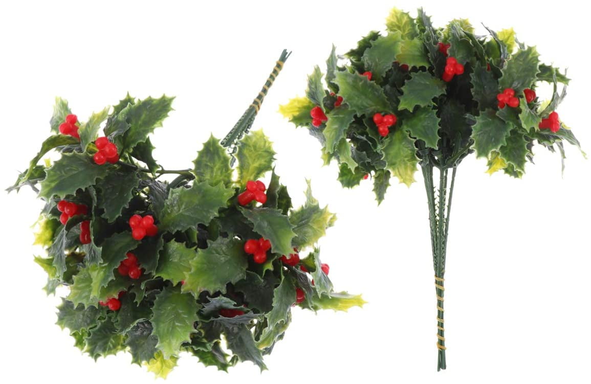 74cm 1PC Xmas Red Berry Holly Leaves Branch Artificial Flower Pick Decor #HF0 