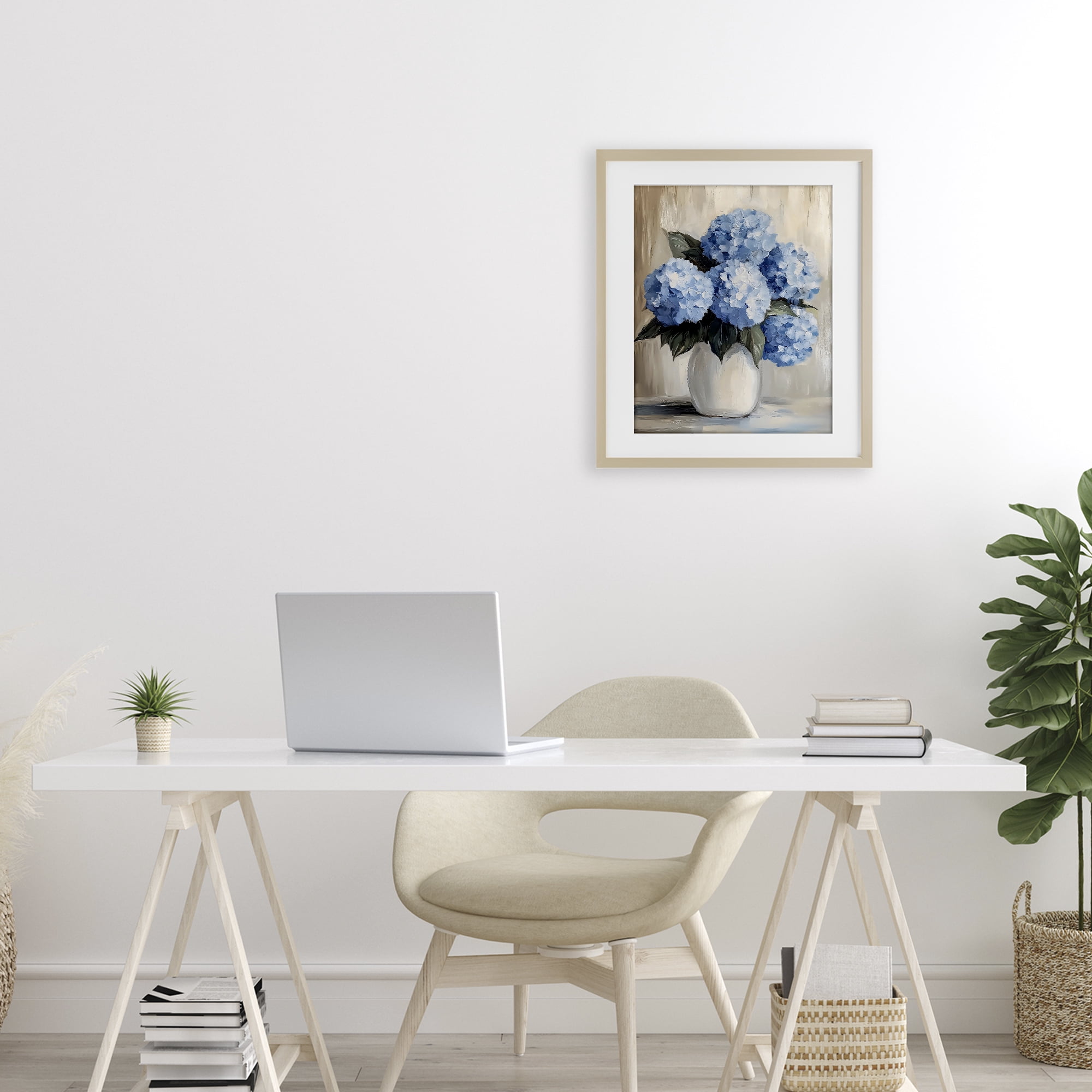 Stupell Industries Painted Hydrangeas in White Vase Birch Framed Print Under Glass, design by Creative Studio