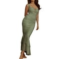 thumbnail image 5 of Lamuusaa Women Sleeveless  Dress Fishtail Hem V Neck Cutout Ruched Dress forBeach Club Streetwear, 5 of 8
