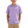 thumbnail image 2 of ZOYOEN Boys Dress Shirts with Pocket- Casual Summer Short Sleeve Striped Kids Button Down Shirts Purple Size 4, 2 of 8