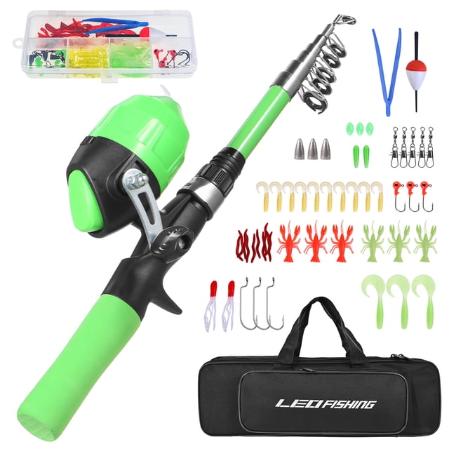 FishingBag Combo de caña de pescar telescópica portátil y carrete para niños, kit de iniciación de p Leo FishingBag